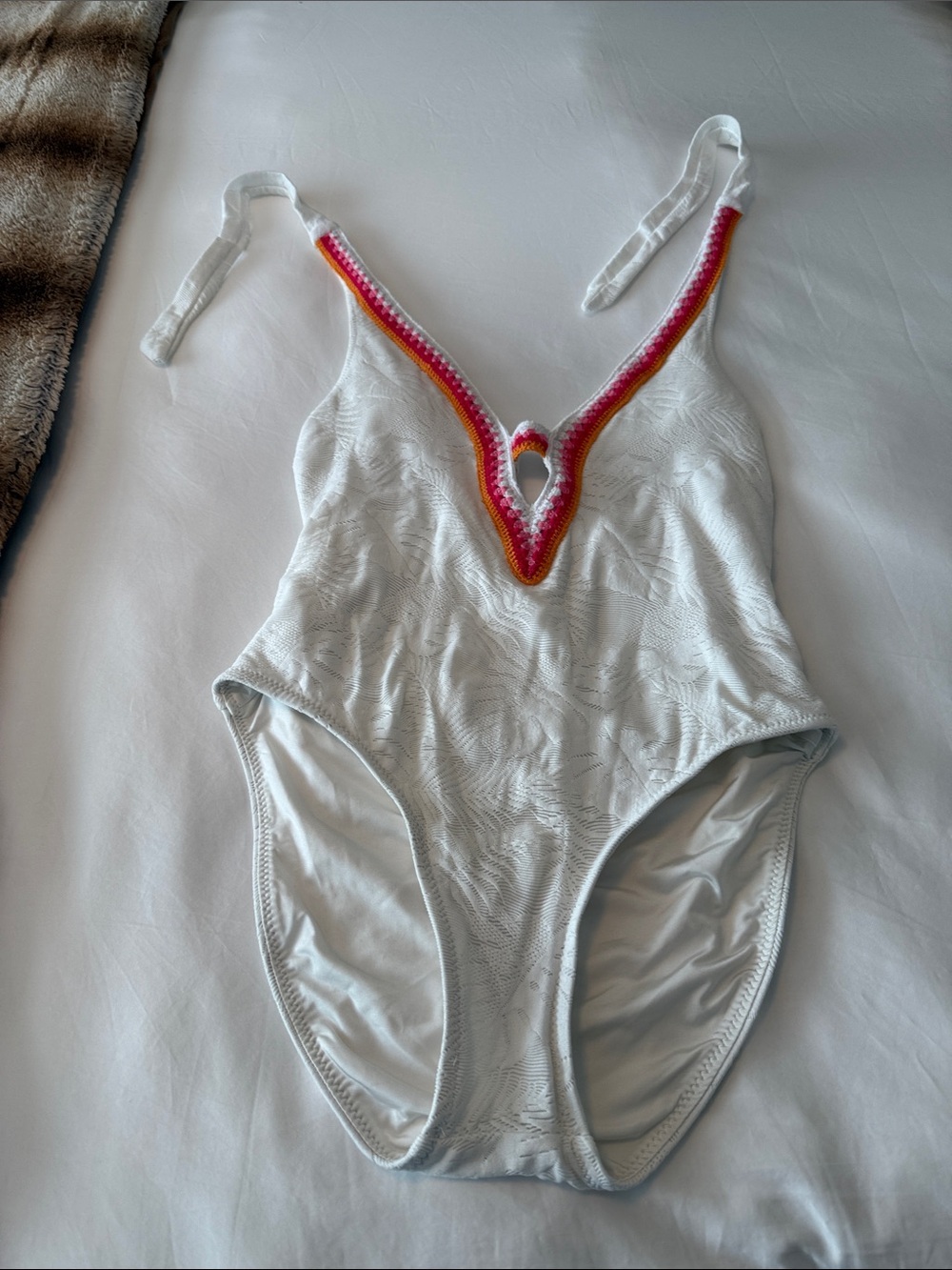 Trina Turk Cream Textured One-Piece with Subtle Trim